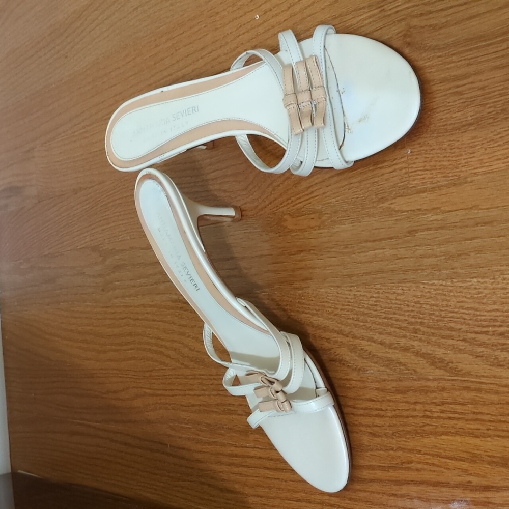Vintage Annamaria Sevieri Sandal Heels, Italy, Size 9, Leather, White, Barbie